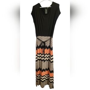 Design History Black and Orange Chevron Maxi Dress